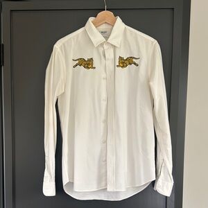 Kenzo White Button Down Shirt with Tiger Embroidery